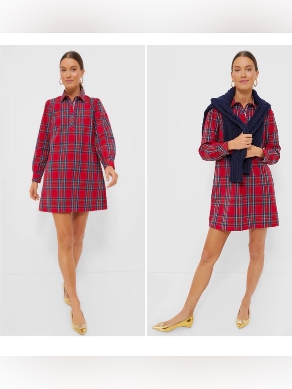 Vineyard Vines sz M (?) Stewart Tartan Red Plaid Mini Shirt Dress